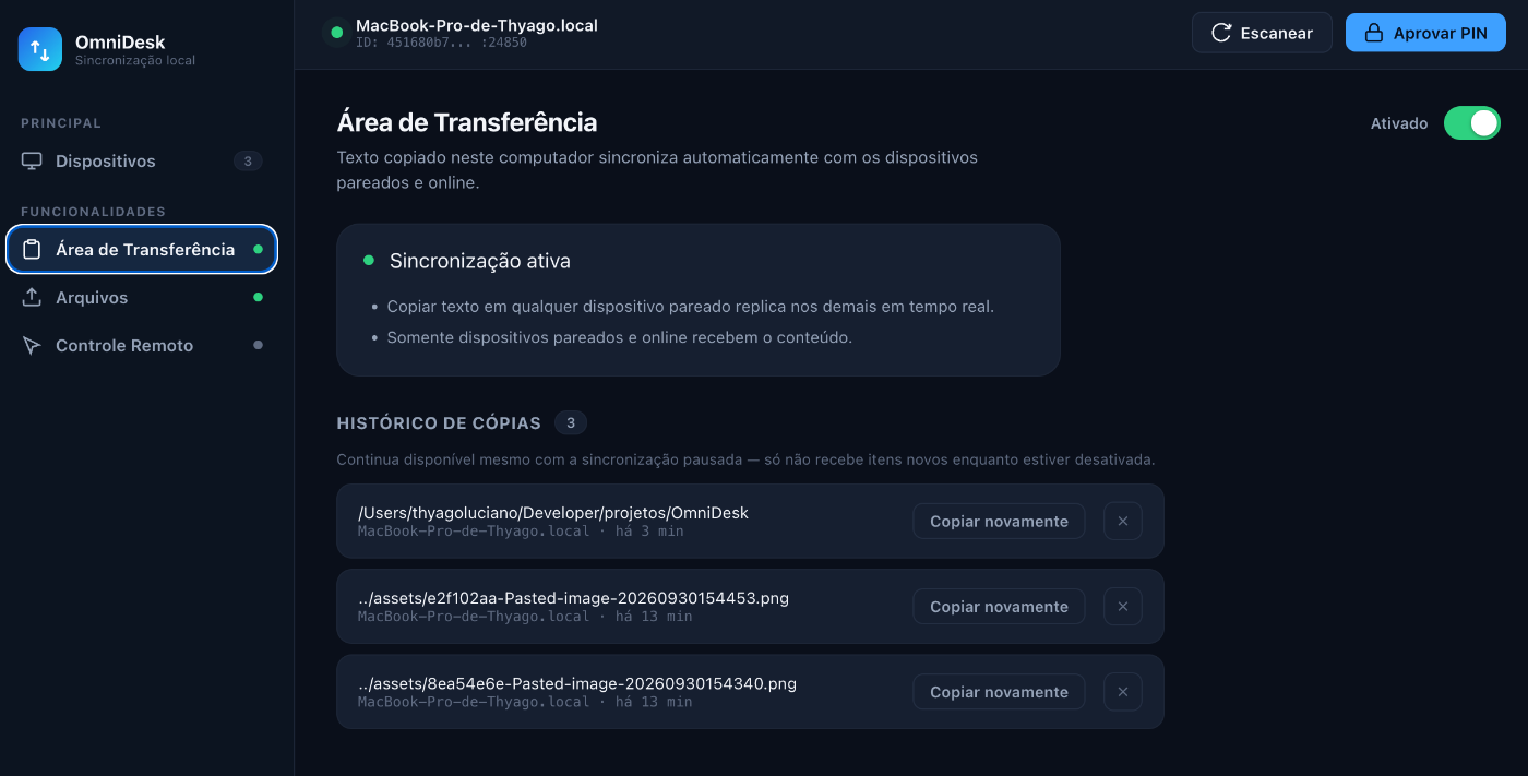 Histórico da área de transferência