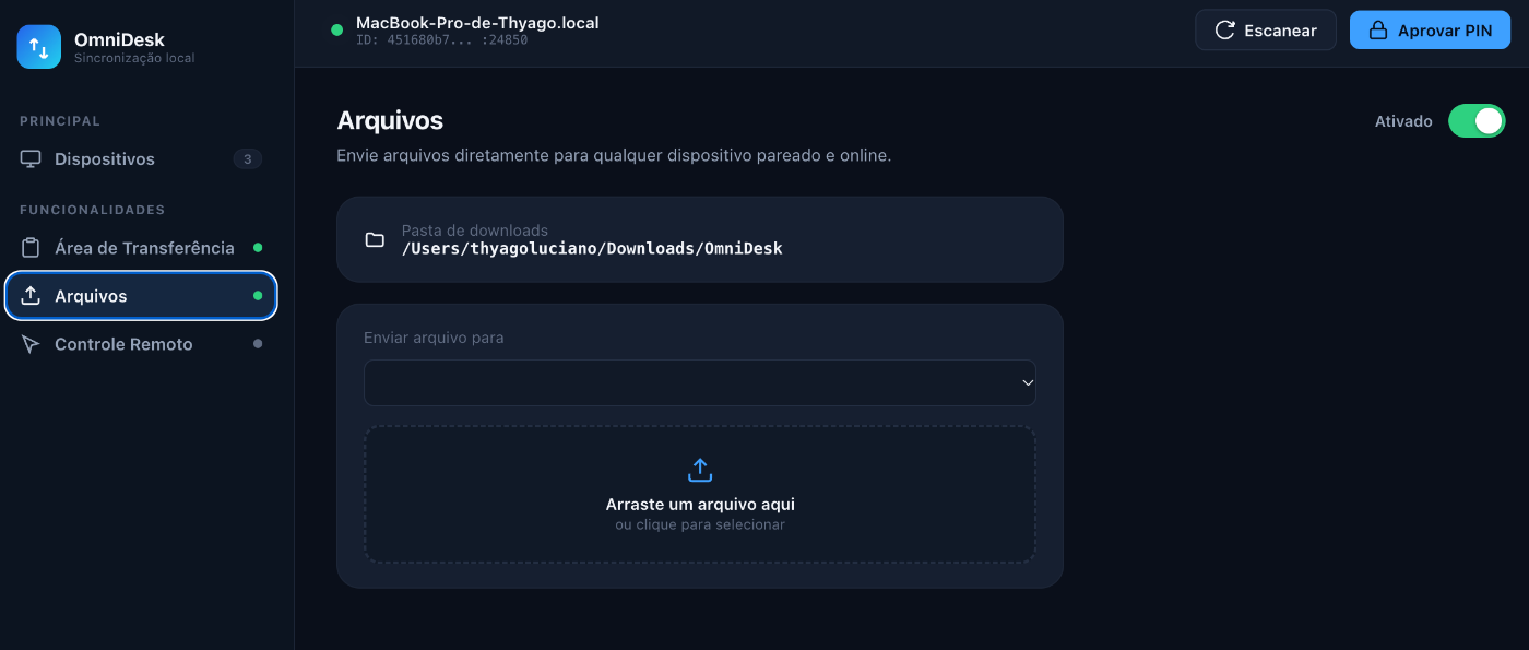Envio de arquivos por arrastar e soltar